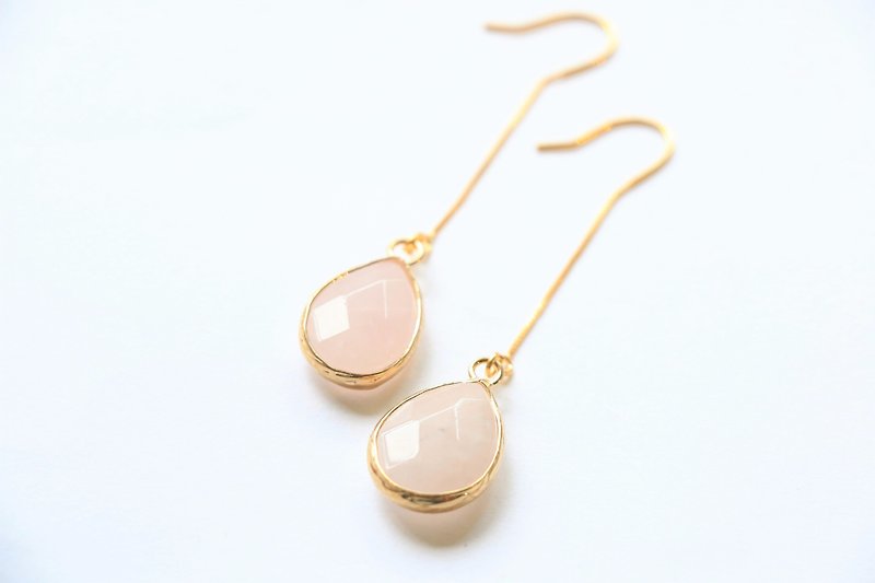 Rose quartz dangle earrings - 18k gold plated earrings - natural crystal earring - Earrings & Clip-ons - Gemstone Pink