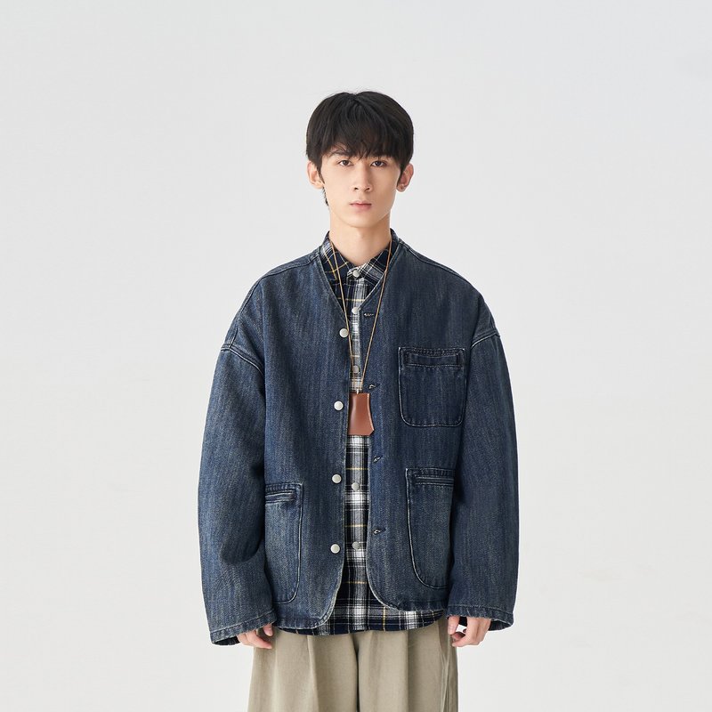 TopBasics 無領牛仔外套 - 男夾克/外套 - 棉．麻 藍色