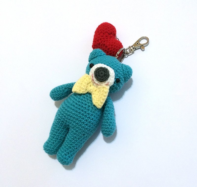 Aprilnana_Love Bear Knitted Wool Doll Charm - ตุ๊กตา - วัสดุอื่นๆ สีน้ำเงิน