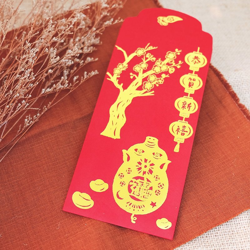 赤い封筒袋/ゴールドの豚への頌歌/中段三枚 - ご祝儀袋・ポチ袋 - 紙 レッド