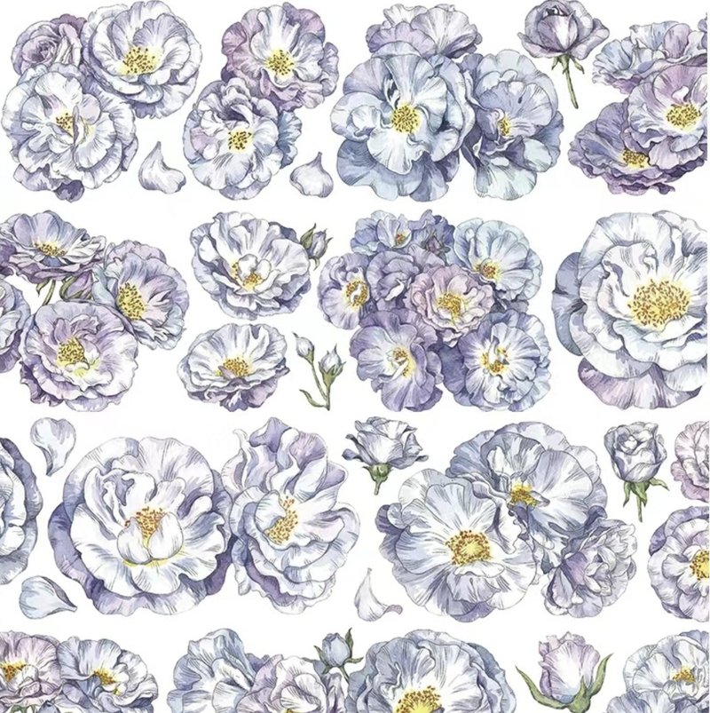 Rose Retro Light Purple Elegant Large Floral PET Paper Tape - Washi Tape - Other Materials Purple