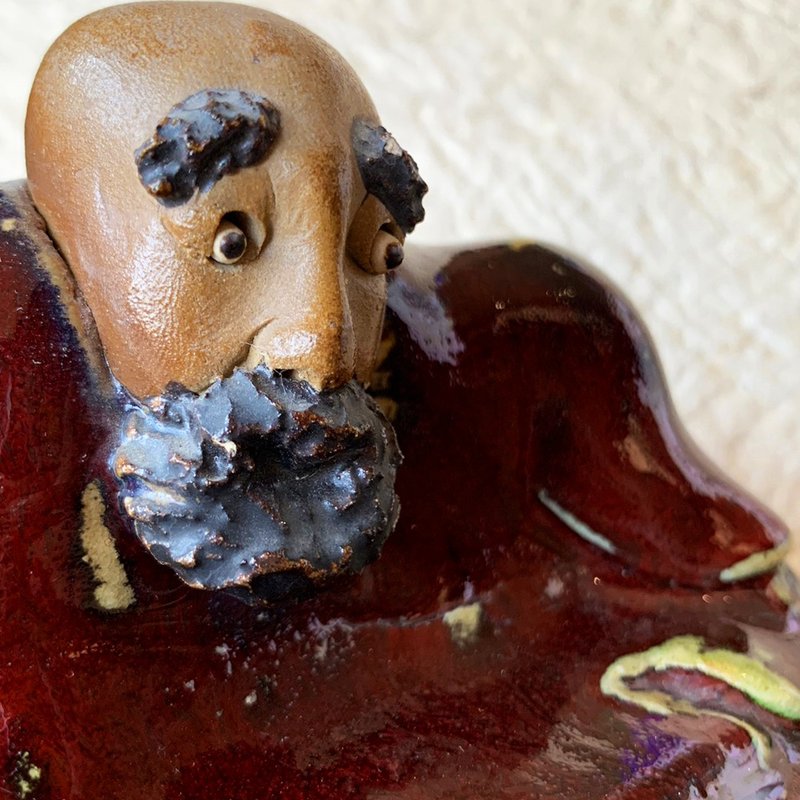 中國 石灣窯古琴老僧公仔 │高雅古樸 雅俗千年 沉思者 - 擺飾/家飾品 - 陶 多色