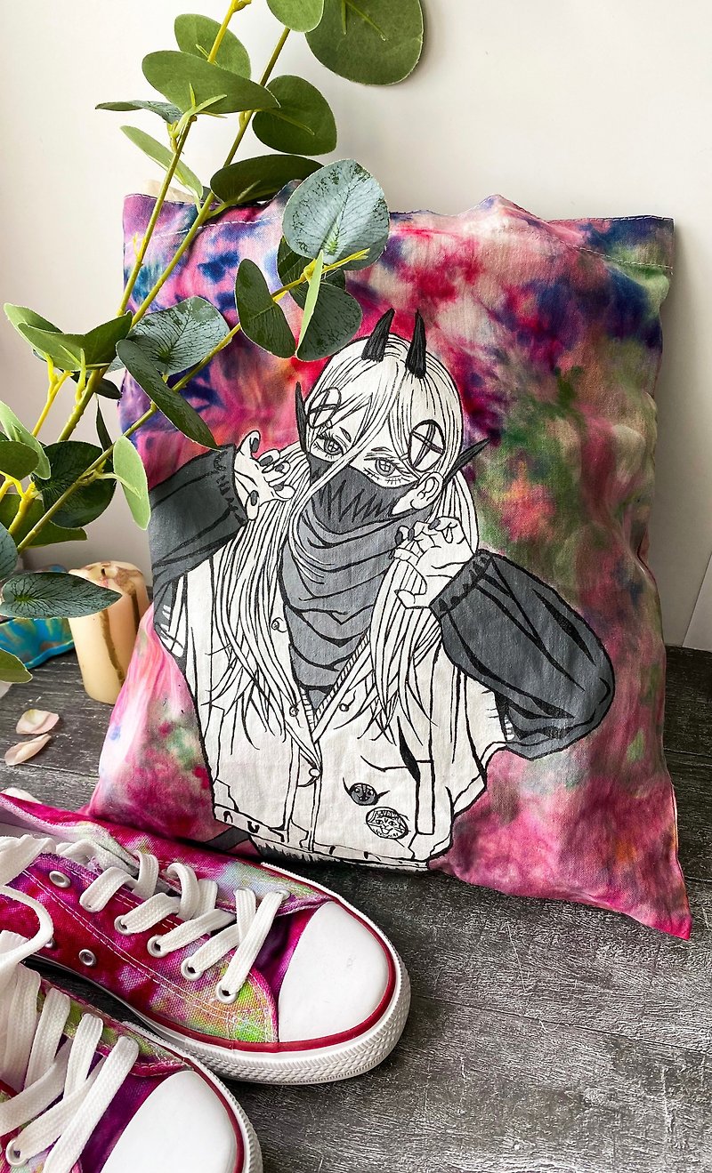 Bag shopper Tie Dye spiral anime custom  handmade hand painted Cotton