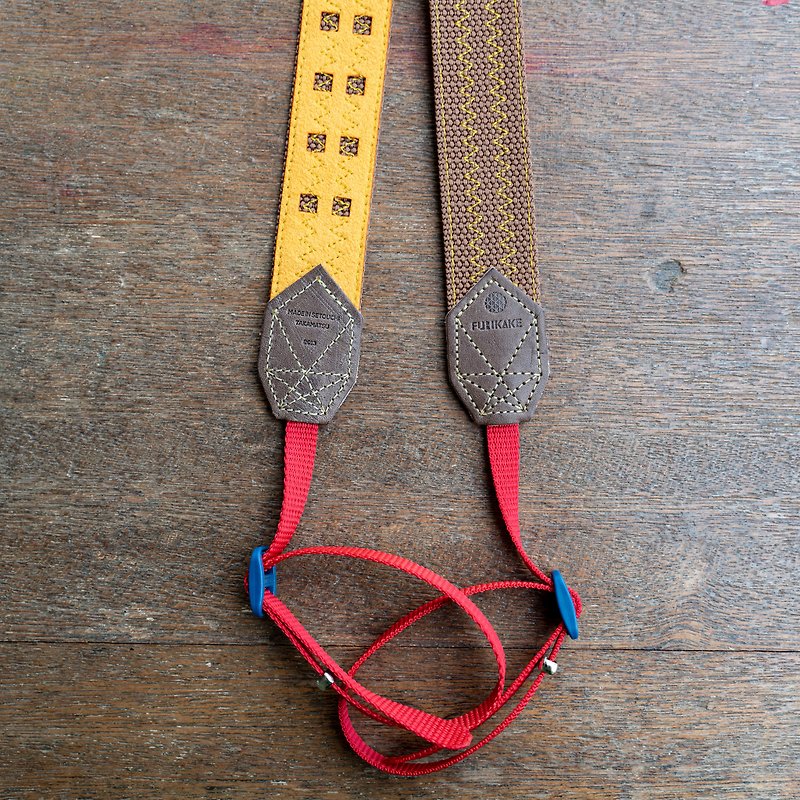 30mm width camera strap Brown x lining yellow x leather wood gray - Camera Straps & Stands - Other Materials Brown