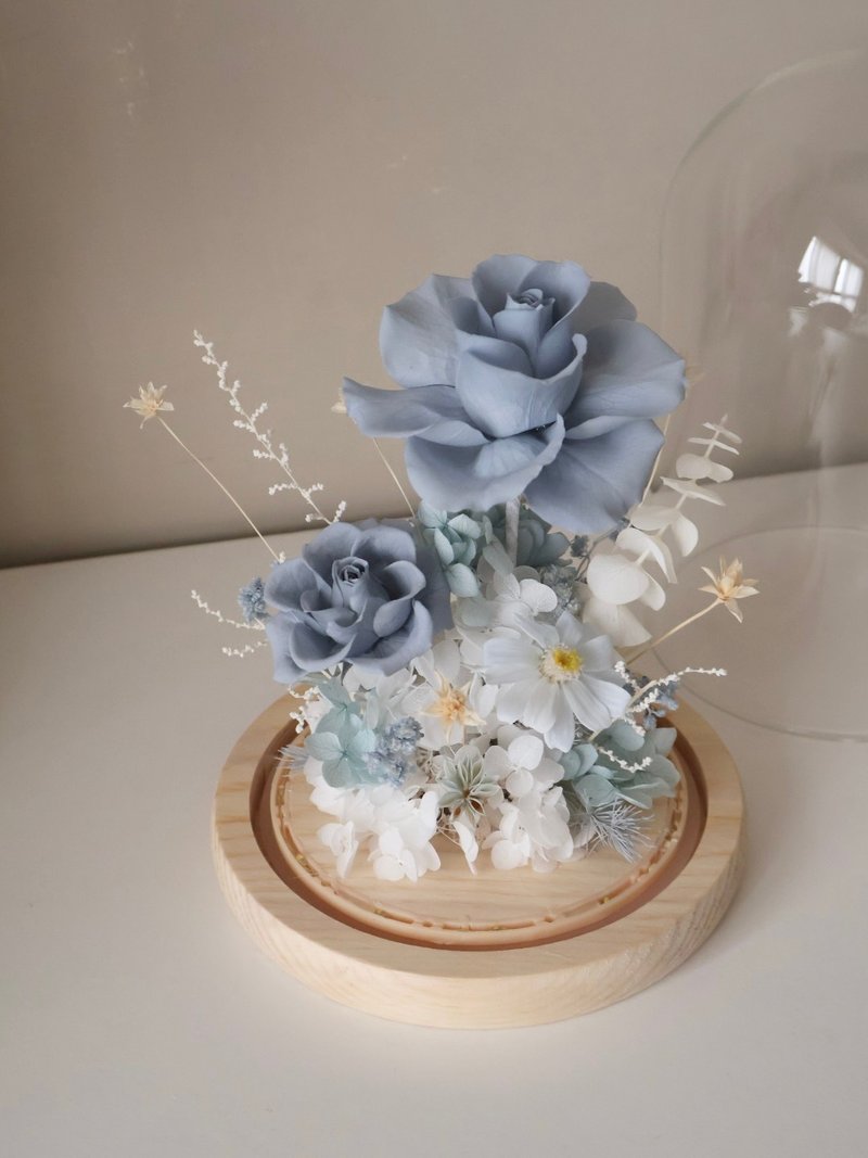 Fresh blue and white preserved flower glass cup night light flower cup 2 sizes - Dried Flowers & Bouquets - Plants & Flowers Multicolor