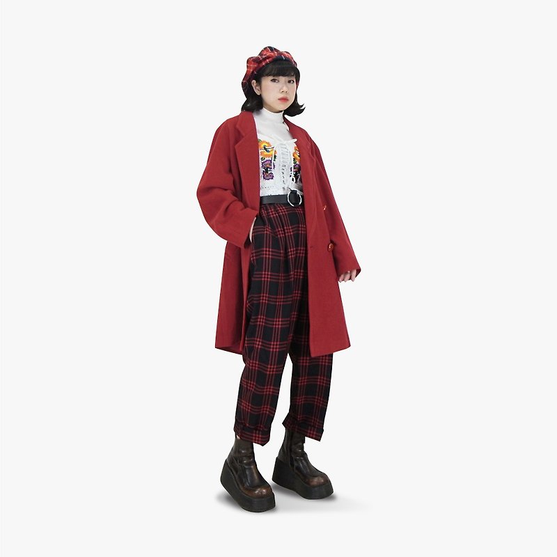A‧PRANK: DOLLY :: Vintage VINTAGE red suit collar double-breasted loose coat (J801040) (Men can wear) - Women's Casual & Functional Jackets - Cotton & Hemp Red