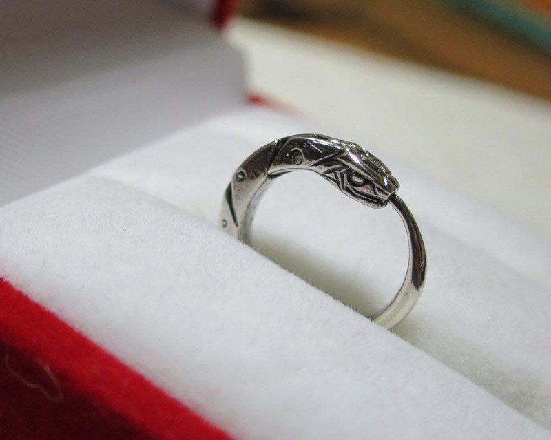 Ouroboros snake silver Hoop Earring for Men 14mm-0.55 inch Single Huggie Hoop - 耳環/耳夾/耳骨夾 - 純銀 銀色