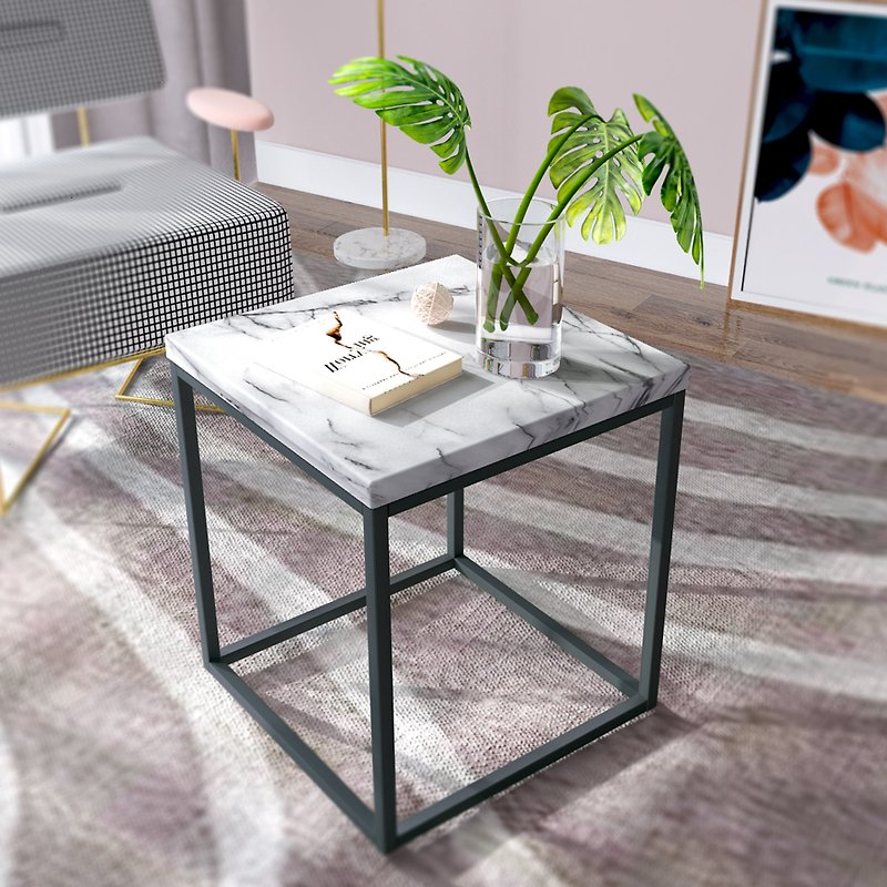 White marble embossed coffee table small side table - โต๊ะอาหาร - ไม้ 