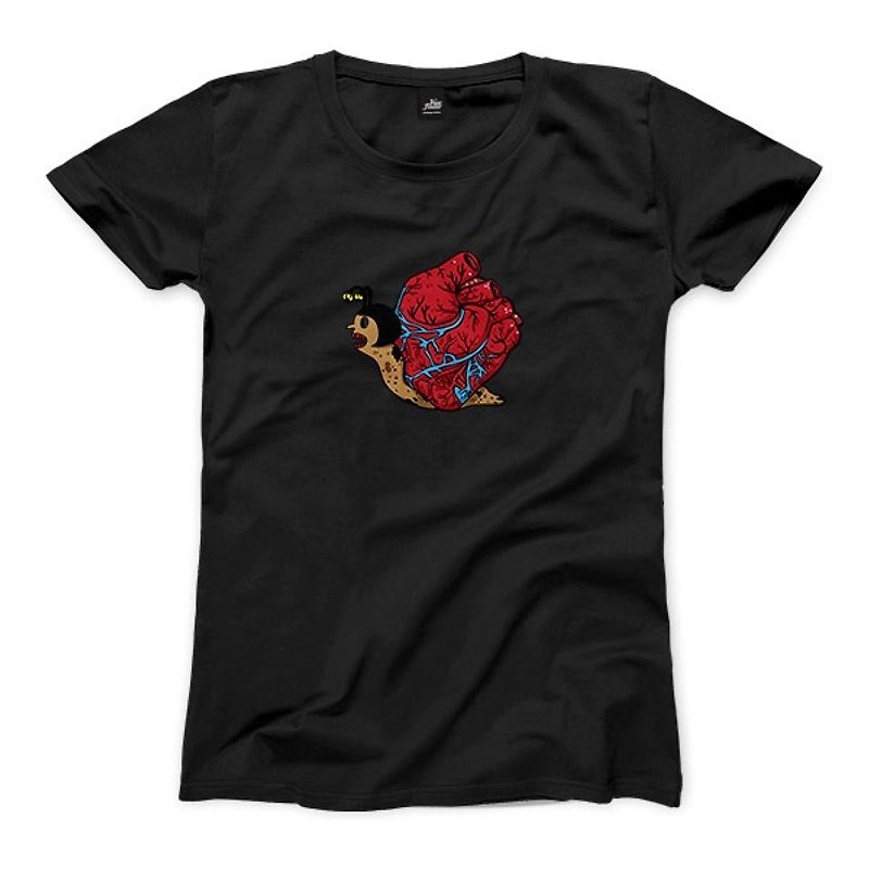 Heart snail - Black - Women's T-Shirt - เสื้อยืดผู้หญิง - ผ้าฝ้าย/ผ้าลินิน สีดำ
