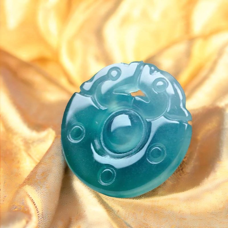 冰藍水翡翠雙龍玉璧 | 天然翡翠A貨 | 送禮 - 金工/飾品 - 玉石 藍色