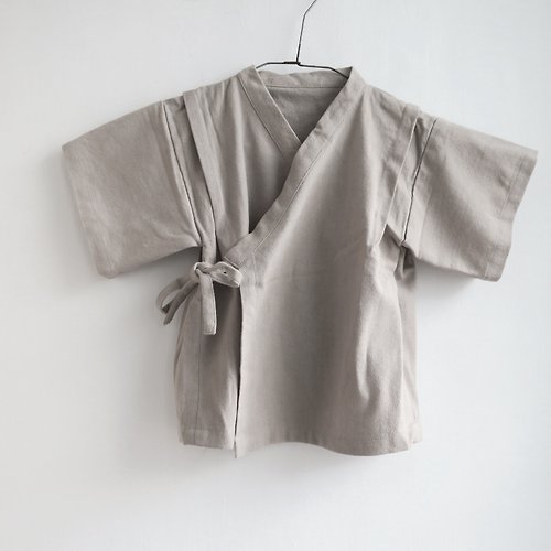 家作 homemade 福利品 | 成長過渡調整型綁帶日式甚平兒童上衣 | 棉麻 | 秋香灰