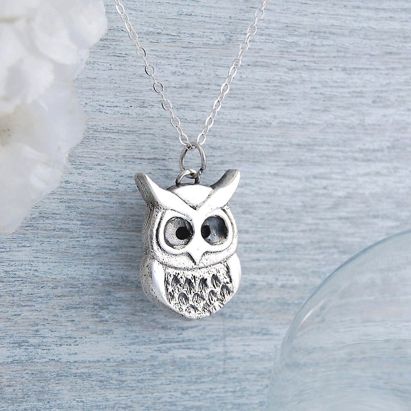 Owl mask-plus imitation leather rope - Necklaces - Sterling Silver 