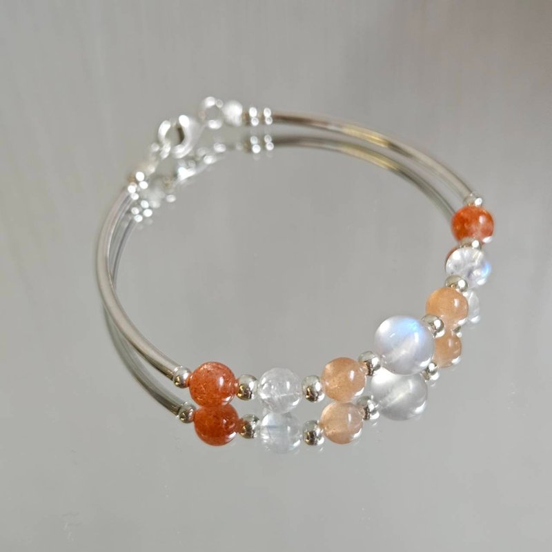 Moonlight Macaron Series s925 Sterling Silver Stone Moonstone Orange Moonlight Bracelet | Handmade to order - Bracelets - Sterling Silver 