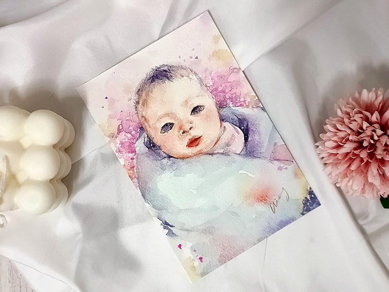 Exquisite watercolor realistic like face painting custom gift Miyue baby - Cards & Postcards - Paper Transparent