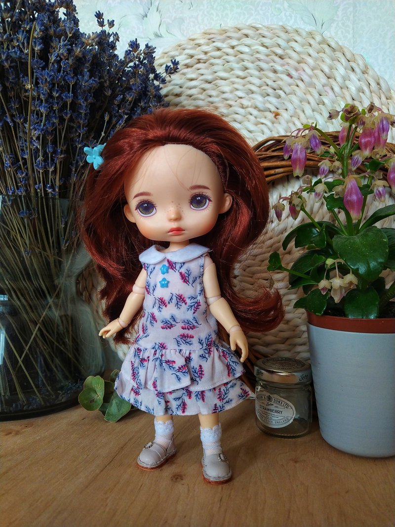 40's student style dress. For dolls 9-10 inchesMonst Xaiomi, Holola, Blythe. - ของเล่นเด็ก - ผ้าฝ้าย/ผ้าลินิน ขาว