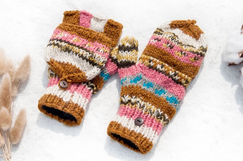 Hand-knitted pure wool knit gloves / detachable gloves / inner bristled gloves / warm gloves - Sala Desert - ถุงมือ - ขนแกะ หลากหลายสี