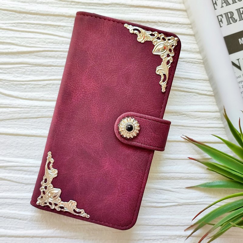 人造皮革 手機殼/手機套 紅色 - Vintage style smartphone case Compatible with iPhone 14 iPhone 12 Galaxy Xperia AQUOS