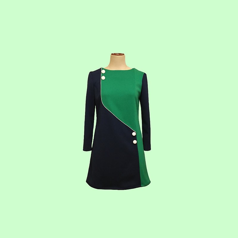 retro one-piece dress jeanne3 - 洋裝/連身裙 - 聚酯纖維 綠色