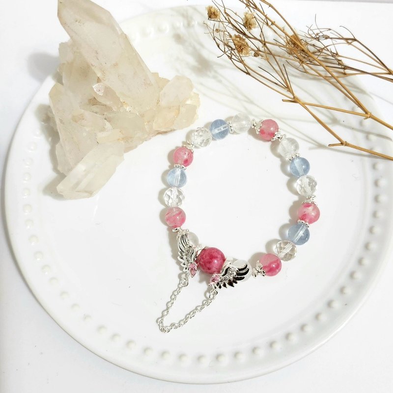 Angel Wings/Peach Blossom Recruitment, Crystal to Increase Communication Power/Rhodonite/Aquamarine/White Crystal/Moonlight - สร้อยข้อมือ - คริสตัล หลากหลายสี