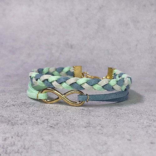 Anne Handmade Bracelets 安妮手作飾品 Infinity 永恆 手工製作 雙手環 淡金色系列-棉花糖色系 薄荷綠