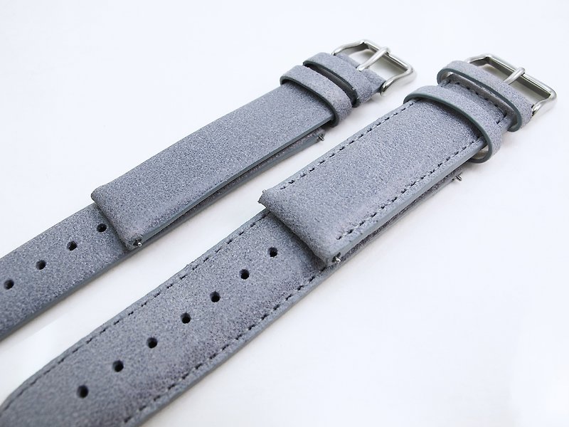 クイックリリースレザーストラップ-ブルーグレー - 腕時計ベルト - 革 グレー