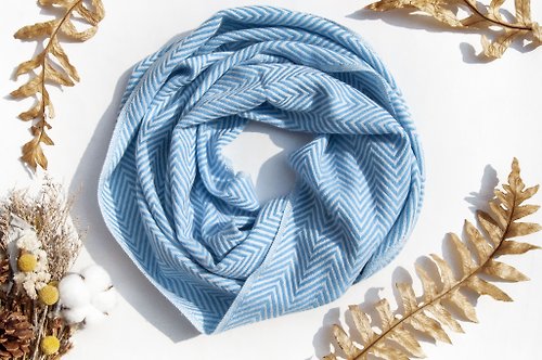 omhandmade 喀什米爾Cashmere/針織圍巾/純羊毛圍巾/羊毛披巾-厚款藍色