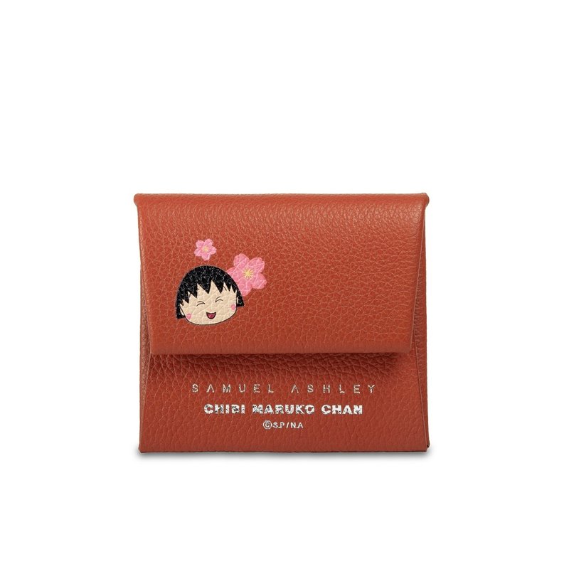 【PRE-ORDER】Samuel Ashley x Chibi Maruko Chan Leather Coin Case - Brick Red - Coin Purses - Genuine Leather Red