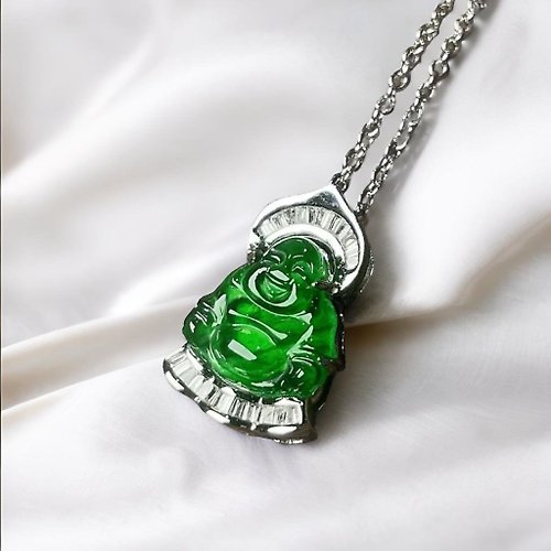 瓔珞珠寶盒 E.L.Jewelry Box 冰種老坑綠翡翠彌勒佛項鍊 18K金鑽石鑲嵌 | 天然緬甸玉翡翠A貨