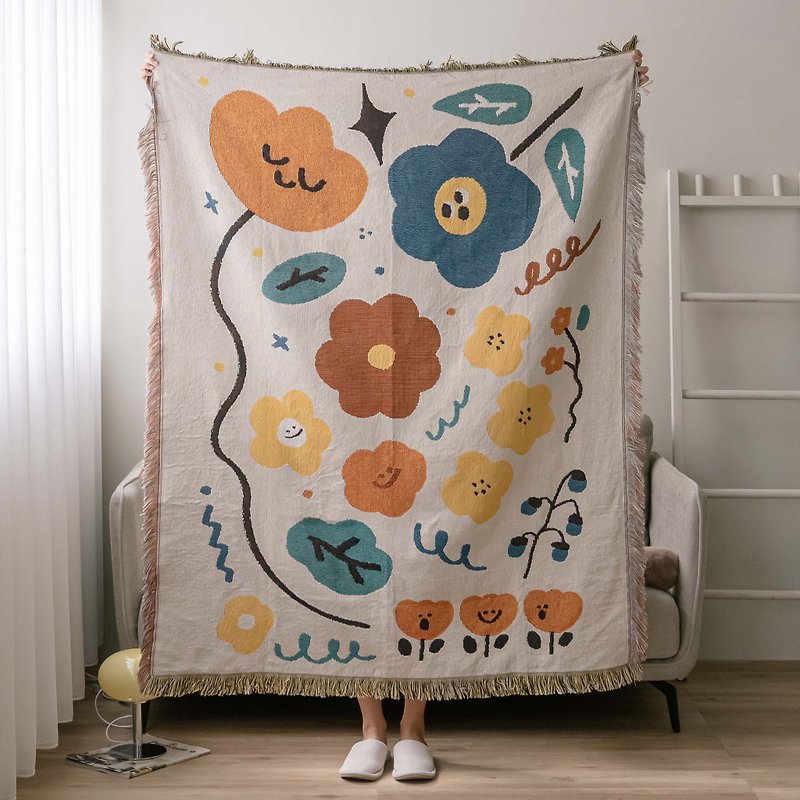 Caomiangu RONG co-branded woven blanket - ผ้าห่ม - ผ้าฝ้าย/ผ้าลินิน สีกากี