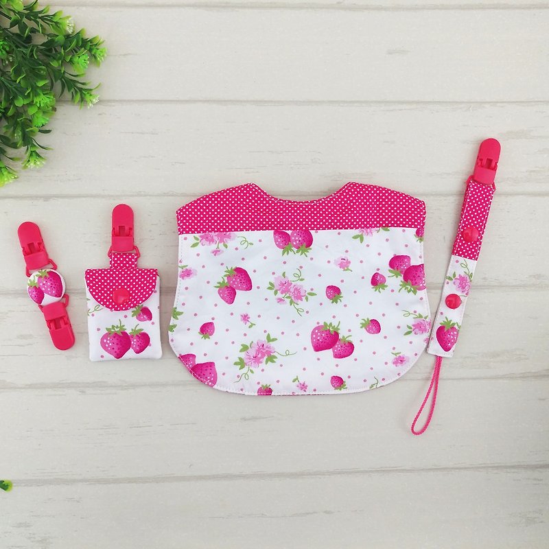Strawberry garden. Fu bag + pacifier chain + handkerchief clip + bib (fudable bag can be increased by 40 embroidered characters) - Baby Gift Sets - Cotton & Hemp Red