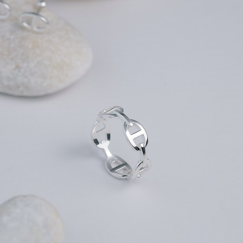 Daily sterling silver series-pig nose ring daily wear line ring tail ring lucky - แหวนทั่วไป - เงินแท้ สีเงิน