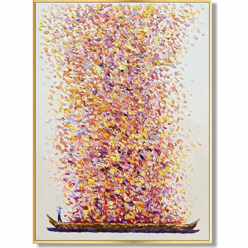 Extra Large Colorful Abstract Boat Painting - Modern Impasto Acrylic Wall Art - 壁貼/牆壁裝飾 - 壓克力 多色