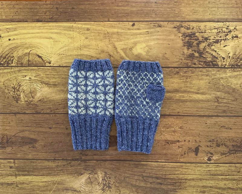Latvian traditional pattern hand warmer Neptune - Gloves & Mittens - Wool Blue