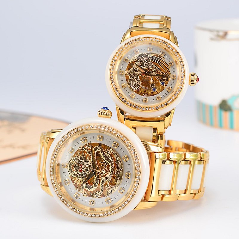Installable payment-Hetian white jade watch dragon and phoenix three-dimensional relief - นาฬิกาผู้ชาย - หยก 