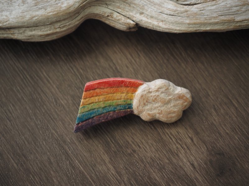 Handmade wood carving brooch badge six colors rainbow - เข็มกลัด/พิน - ไม้ 