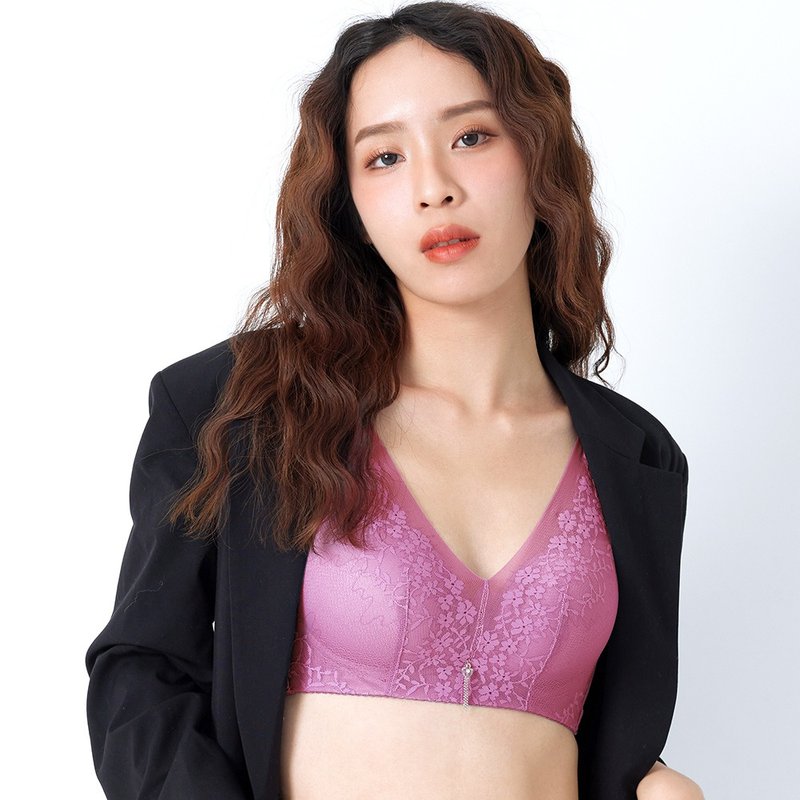 Pink Lady無鋼圈 D~E罩杯 花雨藤紫 均勻薄襯 柔滑包覆單件內衣 - 女內衣褲 - 尼龍 紫色