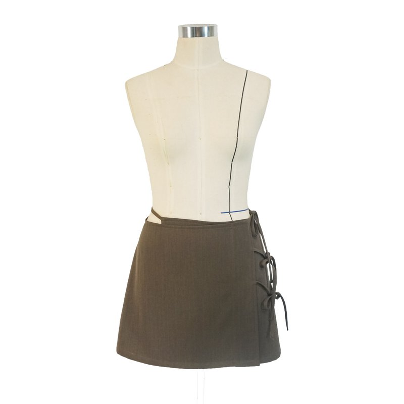 Aman No.88 strappy one-piece skirt, short skirt, brown suit, light wool - กระโปรง - ขนแกะ 