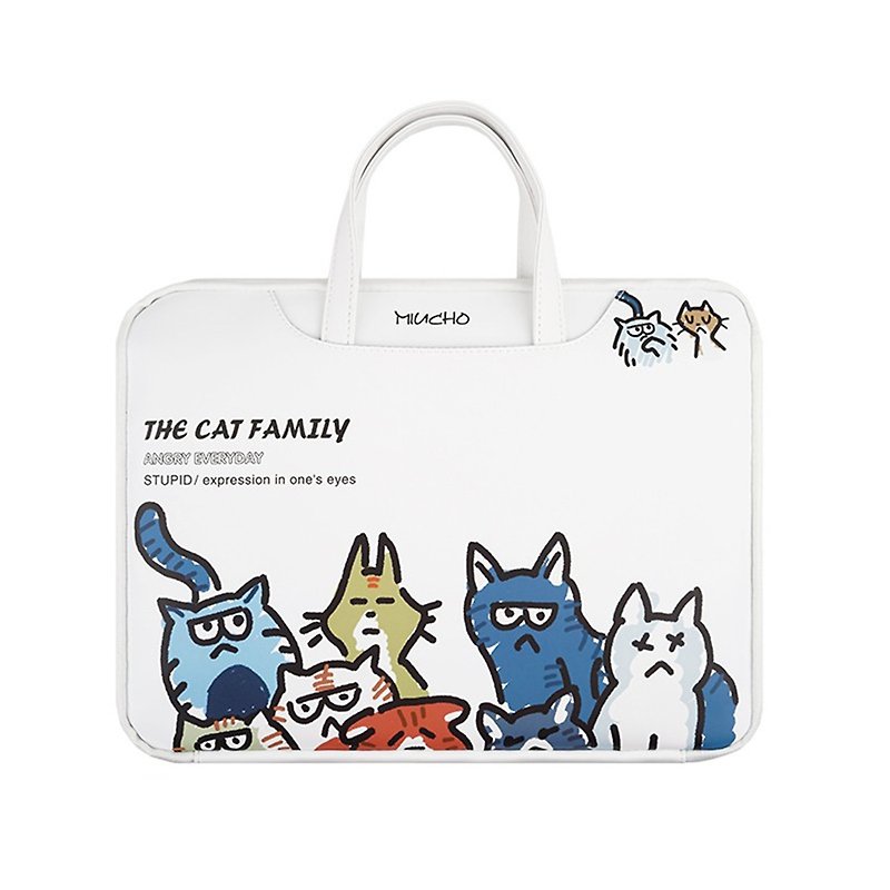 貓咪家族 插畫 手提筆電包 電腦包 通勤包 電腦保護 - 電腦包/筆電包 - 人造皮革 