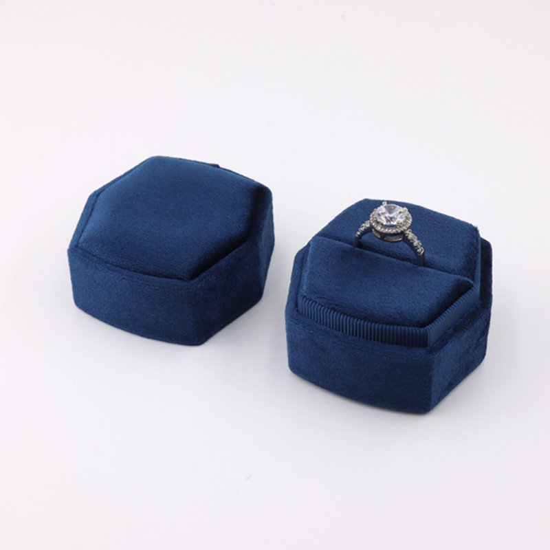 Rounded Hexagon Ring Box Wedding Ring Box Gemstone - Storage - Cotton & Hemp Blue