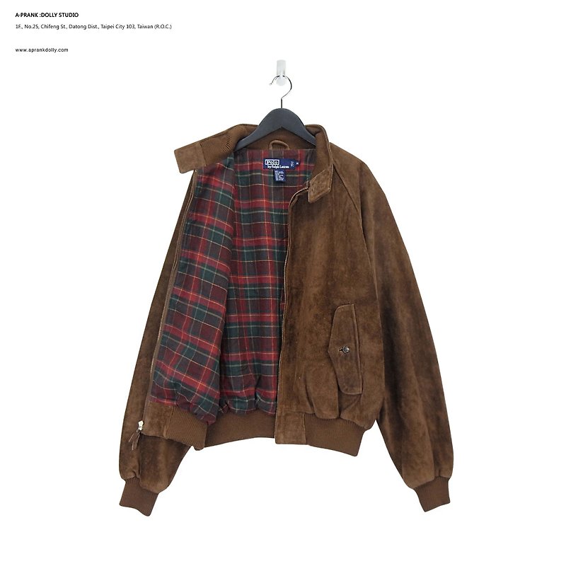 A‧PRANK: DOLLY :: Vintage VINTAGE brand POLO dark brown suede bomber jacket (XL) (J712025) - เสื้อโค้ทผู้ชาย - หนังแท้ สีนำ้ตาล
