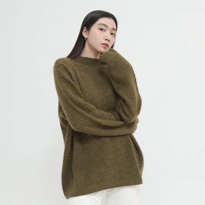 Ginkgo_銀杏針織高領上衣_23AF008_橄欖 - 女上衣/長袖上衣 - 聚酯纖維 綠色