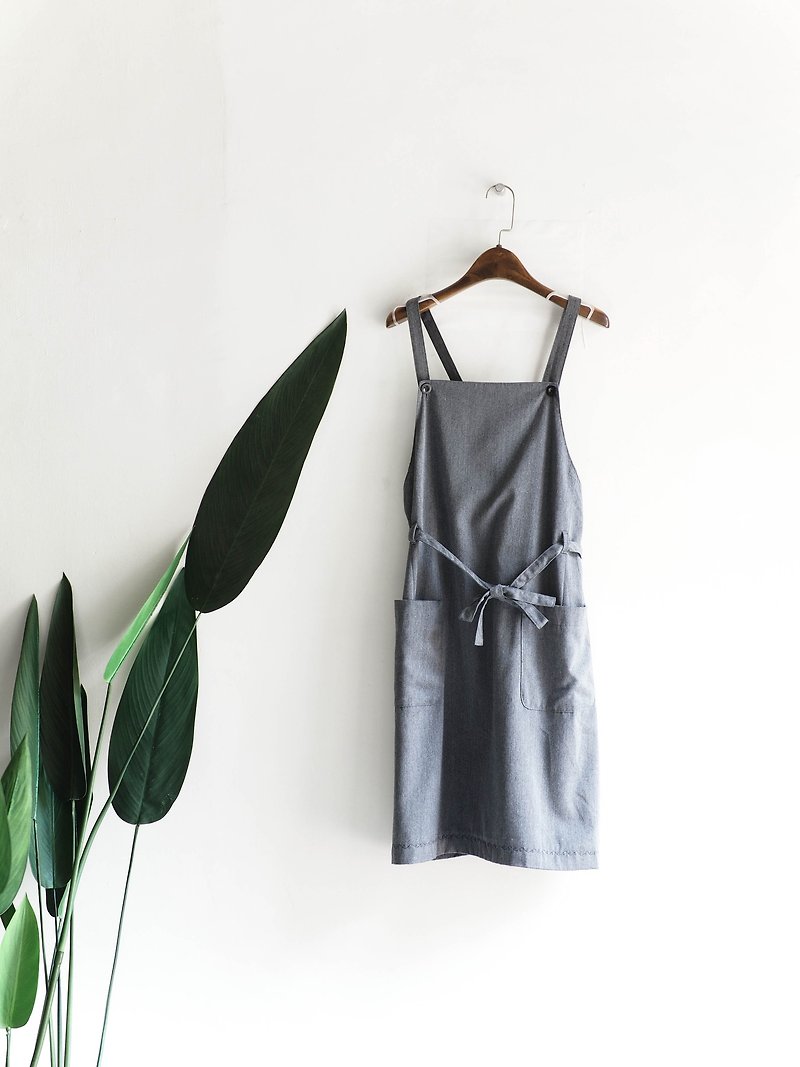 川の水の山 - 広島鉄の灰色の大きなポケットプレーンエレガントなアンティークのワンピースの綿スリングロングスカートのドレスのドレス - ワンピース - コットン・麻 グレー
