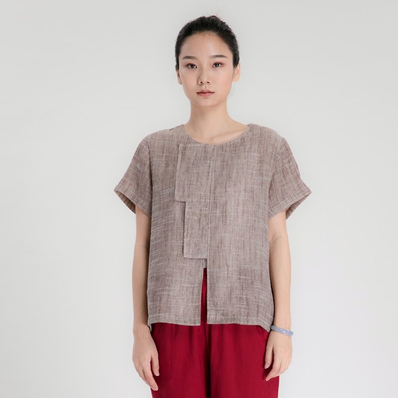 BUFU washed Chinese-style short sleeves shirt  SH160505 - Women's Shirts - Cotton & Hemp Red
