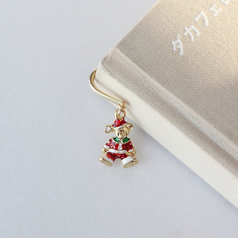Bookmark of cute bear charm in Santa, Christmas bookmark - Bookmarks - Other Metals Red