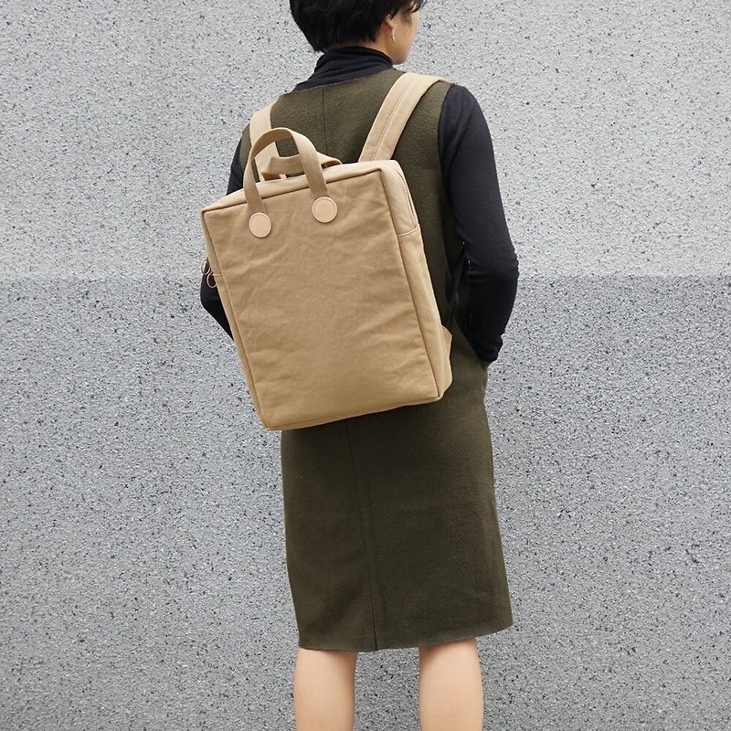MOGU/ canvas back computer bag/ cinnamon/ skill - Backpacks - Cotton & Hemp Khaki