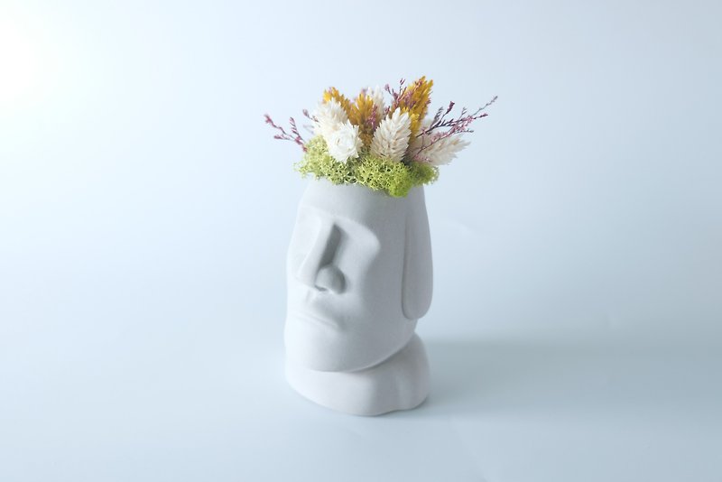 [The face of giant] Moai (gray) white/yellow/without flowers/immortal flowers/dry flowers/potted plants - Dried Flowers & Bouquets - Plants & Flowers Gray
