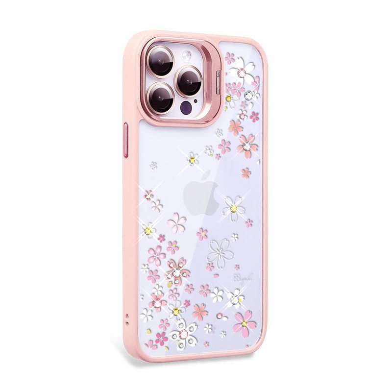 iPhone 15系列 防震雙料隱形立架彩鑽手機殼-浪漫櫻-粉框 - 手機殼/手機套 - 其他材質 多色