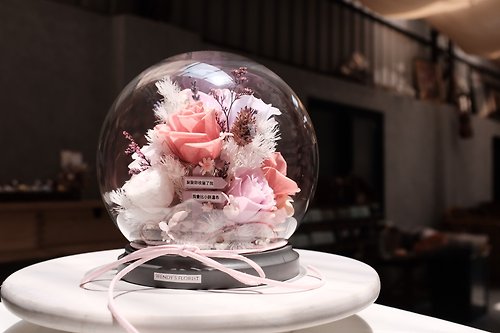 溫蒂的花wendysflorist 客製花禮-永生玫瑰花玻璃球罩卡扣式-乾燥玫瑰粉紫色