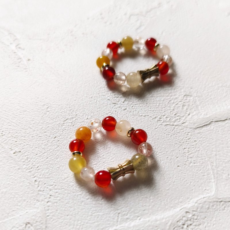 深秋記憶天然晶石尾戒(金絲玉.金草莓.紅瑪瑙)正面能量.事業提升 - 戒指 - 水晶 多色