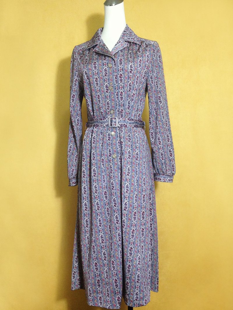 Ping-pong vintage [vintage dress / Nippon flowers totem belt vintage dress] abroad back VINTAGE - ชุดเดรส - เส้นใยสังเคราะห์ หลากหลายสี